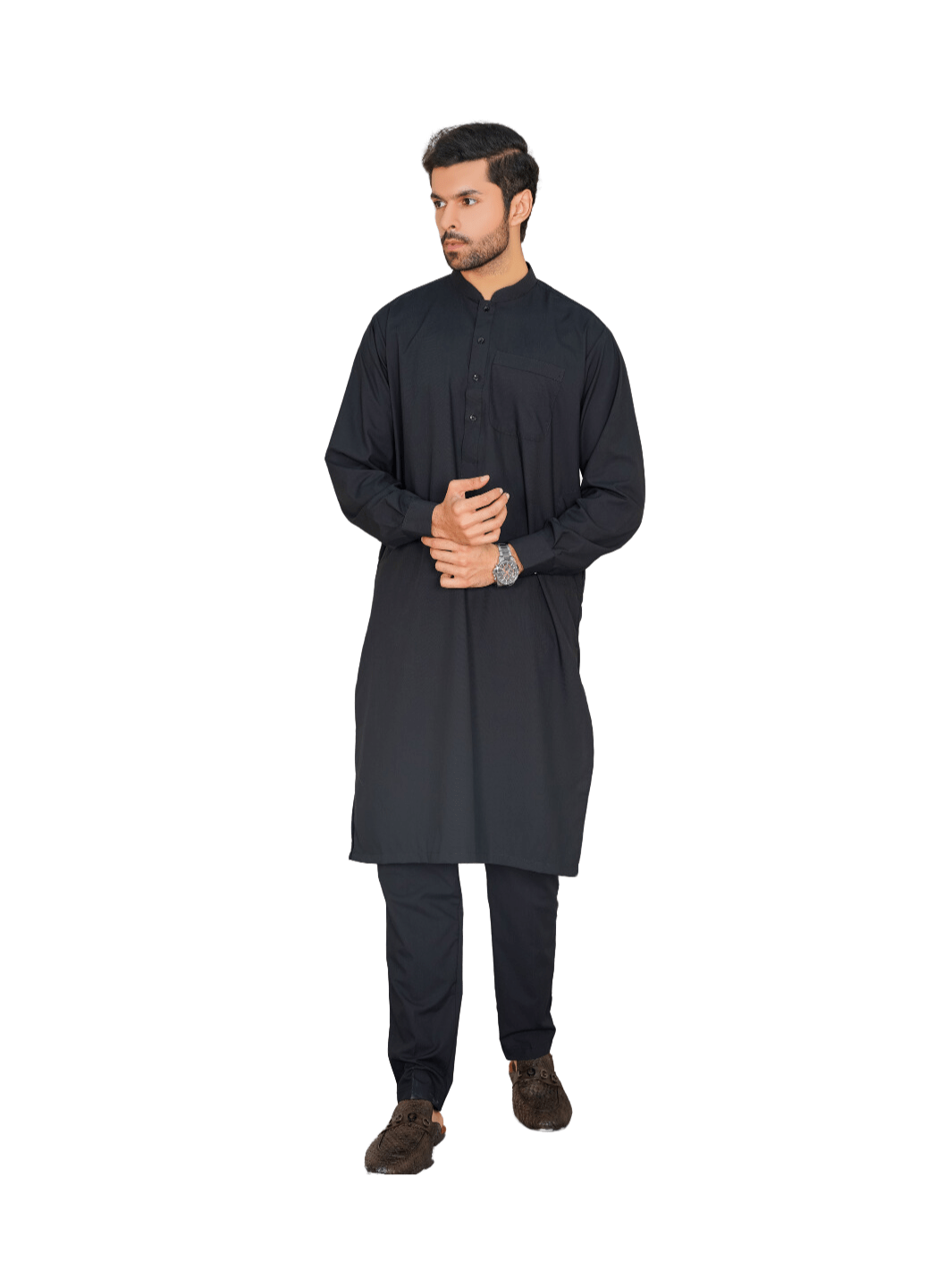Al-Qaisar Men’s Plain Kurta Trouser Wash And Wear Premium Quailty Fabric Black