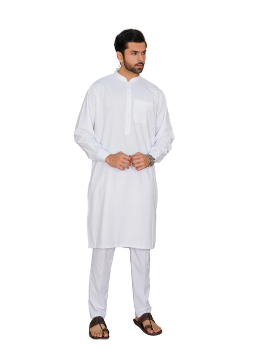 Al-Qaisar Men’s Plain Kurta Trouser Wash And Wear Premium Quailty Fabric WHITE