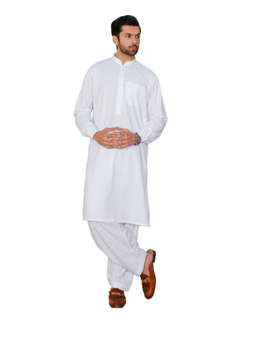 Al-Qaisar Men’s Plain Shalwar Kameez Wash And Wear Premium Quailty Fabric WHITE