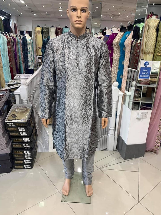 Grey Men's Brocade Kurta Pyjama