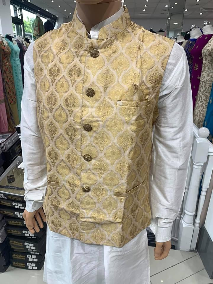 Gold With Silver Men's Brocade Waistcoat